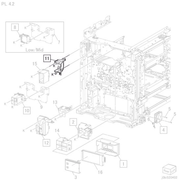 Fuji Xerox Toner Cartridge Exhaust Fan Assy, Mid/High, 054K54990