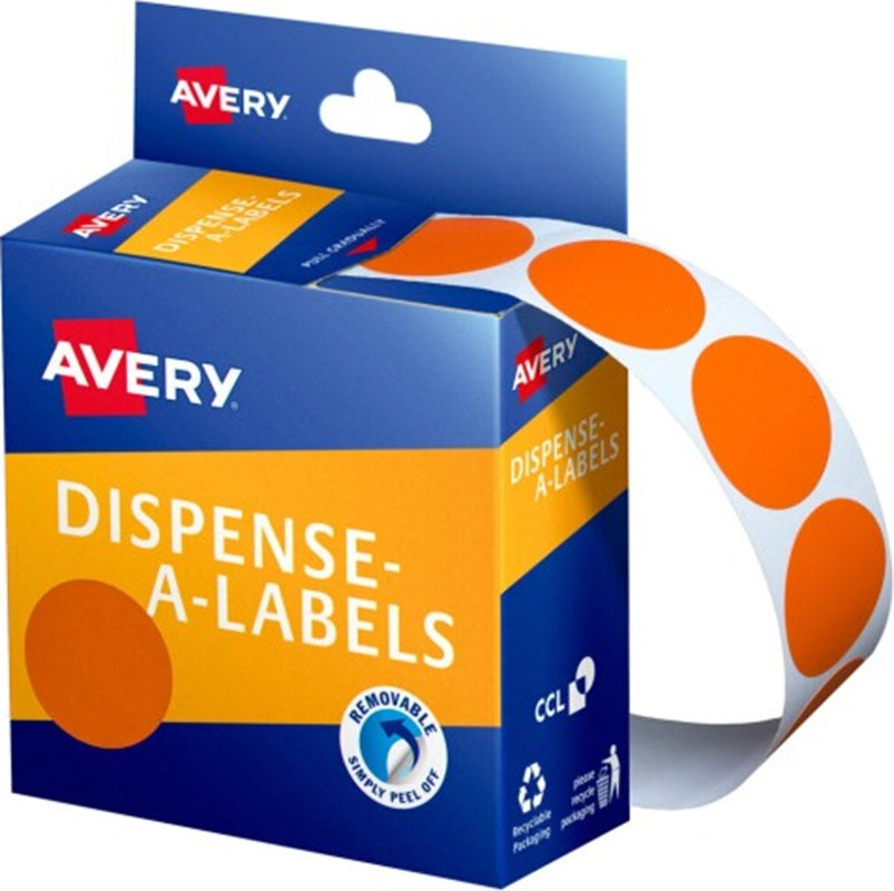 AVERY Orange Dispenser Dot Stickers 24mm 500/Rol