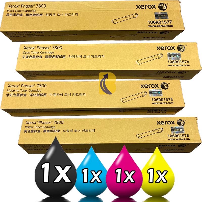 4 Pack Genuine Fuji Xerox 7800 Toner Cartridges (106R01574-106R01577) 1BK,1C,1M,1Y