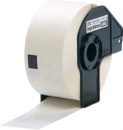 Brother DK-11208 Compatible Black on White Thermal Die-Cut Label Roll with Holder - 38mm x 90mm - 400/Roll