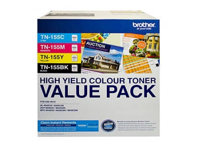 Genuine 4-Pack Brother TN-155 Toner Cartridge Value Pack CMYK