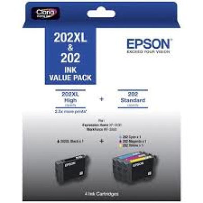 Genuine 4 Pack Epson 202XL 202 Ink Cartridges (C13T02N192-C13T02N492) 1BK+1C+1M+1Y