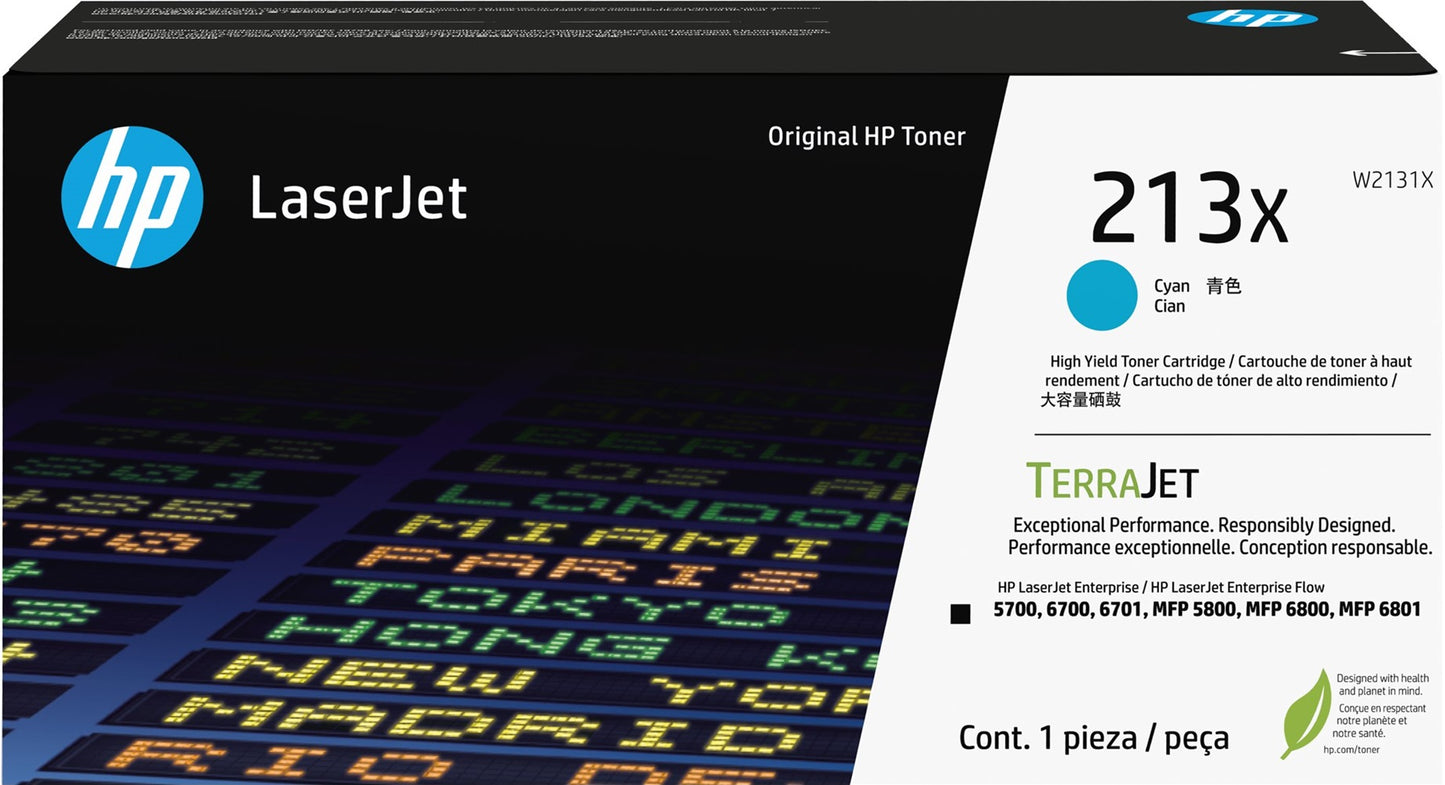 Genuine HP 213X Cyan High Capacity Toner Cartridge W2131X 6,000 Print