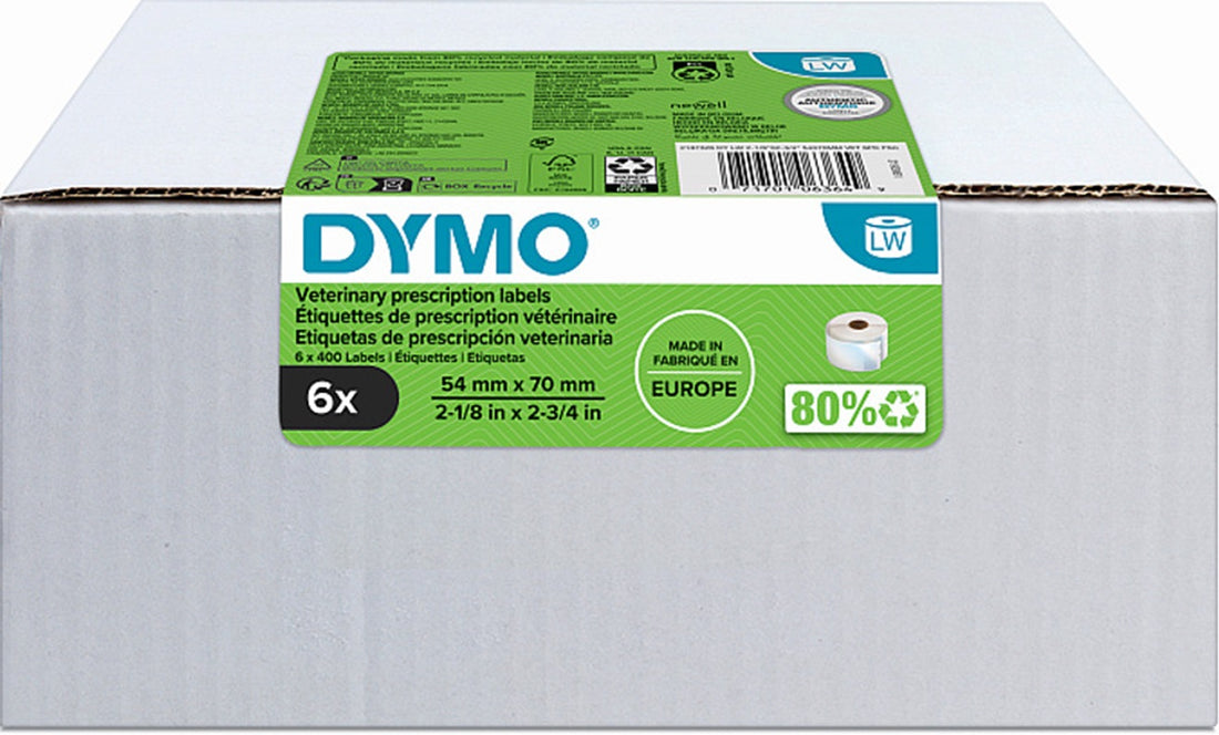 Dymo LW Veterinary Labels 70 x 54mm 400 Labels/Roll - Pack of 6