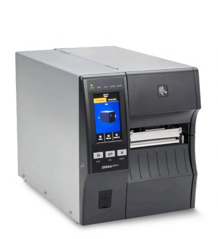 Zebra TT Printer ZT411 4in 203 DPI UK/AU/JP/EU Cords Serial USB 10/100 Ethernet Bluetooth 4.1/MFI USB Host Cutter w/ Catch Tray EZPL