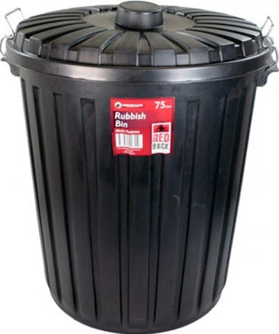 75L Redback Rubbish Bin With Lid - Black - 58H x 50W x 50L (cm)