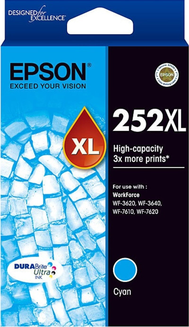 Genuine Epson 252XL C13T253292 HY Cyan Ink Cartridge 1,100 Page