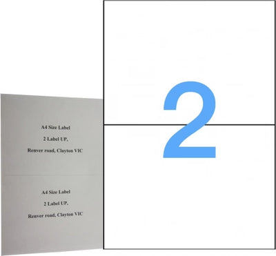 2UP 100 Pack A4 White Labels Self Adhesive Laser & Inkjet (Avery L7168)