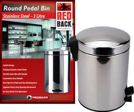 3L Redback Pedal Bin 25.5cm Stainless Steel - 17cm diameter