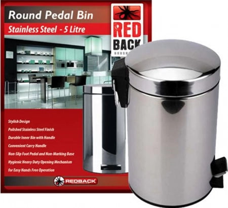 5L Redback Pedal Bin 27cm Stainless Steel - 20cm diameter