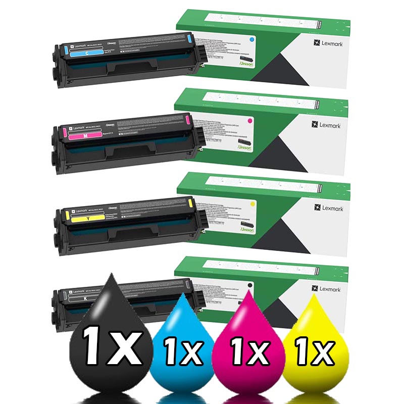 Genuine 4 Pack Lexmark MC3326 / C3224 STD Toner Set 1C+1Y+1M+1BK
