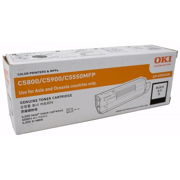 Genuine OKI C5800 43324428 Black Toner Cartridge 6,000 Print