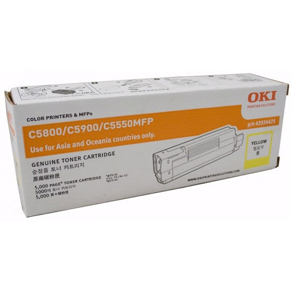 Genuine OKI C5800 43324425 Yellow Toner Cartridge 5,000 Print
