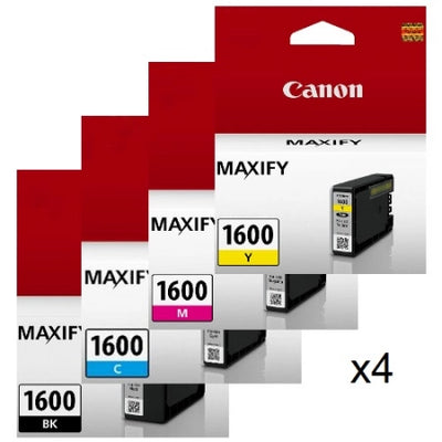 4-Pack Canon PGI1600 Genuine CMYK Ink Tank MB2060/MB2160/MB2360/MB2760 - 400/300 Yield