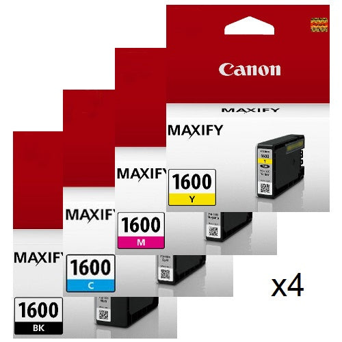 4-Pack Canon PGI1600 Genuine CMYK Ink Tank MB2060/MB2160/MB2360/MB2760 - 400/300 Yield