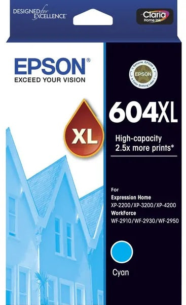 Genuine Epson 604XL Cyan High Capacity Ink Cartridge 350 Print