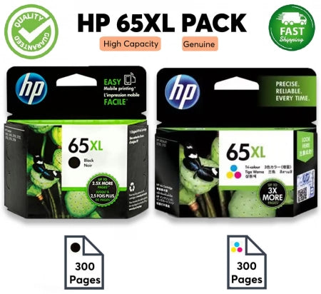 Genuine 2 Pack HP Ink Cartridges 1BK,1CLR (HP 65XL)