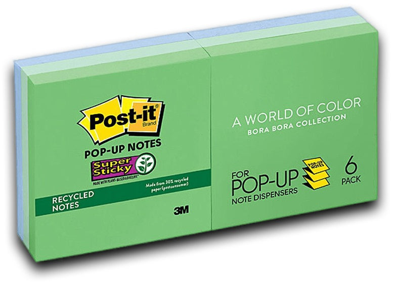 Post-It Super Sticky Pop-up Notes Bora Bora 76 x 76mm 6-Pack