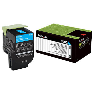 Genuine Lexmark 708 70C80C0 Cyan Toner Cartridge 1K Print Yield