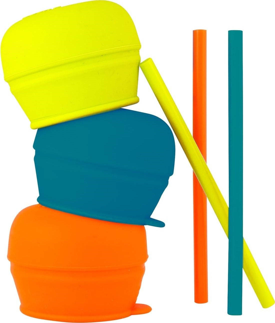 Boon SNUG Straw Silicone Lids - Teal / Orange Pack of 3