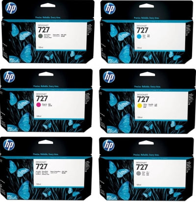 Genuine Pack of 6 HP 727 Ink Cartridges - C1Q12A B3P19A B3P24A - 1BK 1C 1M 1Y 1PHG 1MBK