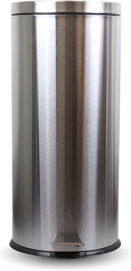 30L Compass Rubbish Bin with Pedal - Round - Stainless Steel - 295 Dia x 650 H mm