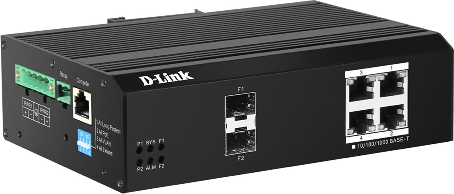 D-Link 10-Port Gigabit Industrial Smart Managed PoE+ Switch with 8 PoE ports and 2 SFP ports DIS-F200G-10PS-E