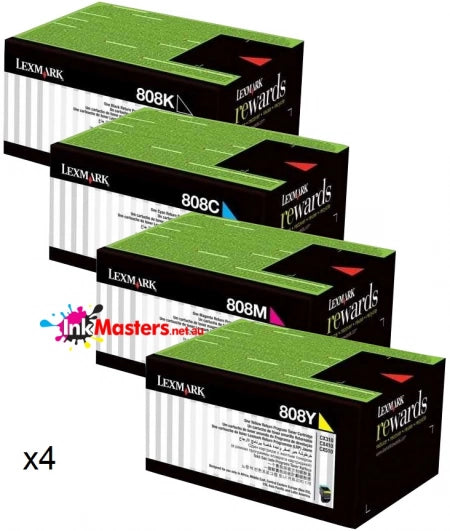 Genuine 4 Pack Lexmark 808 CX310 CX410 CX510 Toner Cartridges 1BK,1C,1M,1Y
