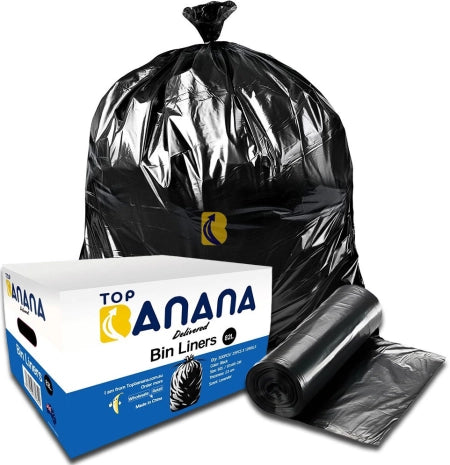 Carton of 250 Roll 82L Black Bin Liners - Able 20 micron (Medium Strength)