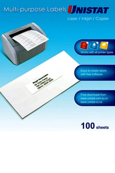 1UP Unistat LIP Label Back Slit 297 x 210mm Box of 100