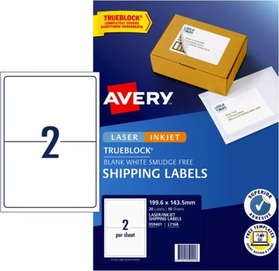 2UP AVERY L7168 Internet shipping labels 199.6 x 143.5 mm 20 Labels/10 Sheets