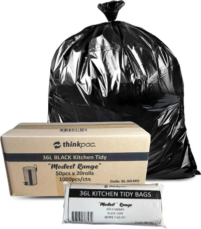 Carton of 1000 36L Black Bin Liners 10 micron 660 x 590mm (Standard Strength)