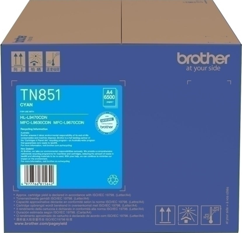 Genuine Brother TN851C Cyan Toner Cartridge 6,500 Print
