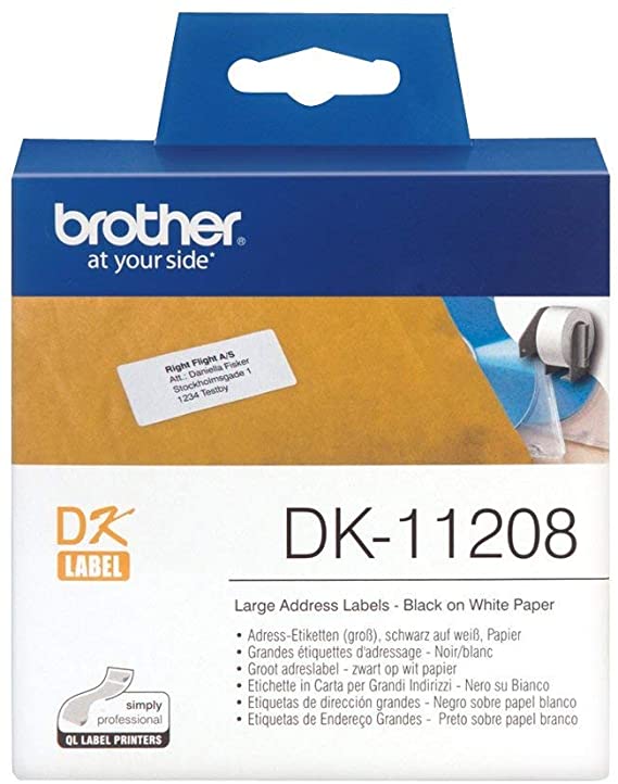 Genuine Brother DK-11208 Black on White Thermal Die-Cut Label Roll - 38mm x 90mm - 400/Rol