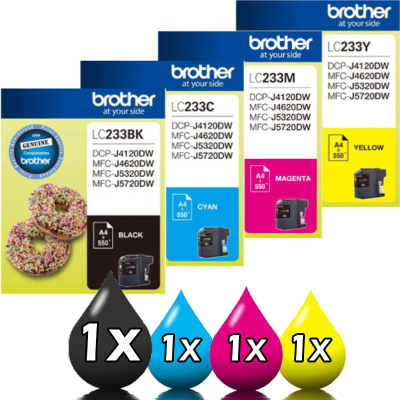 Genuine 4-Pack Brother LC-233 CMYK Ink Cartridge