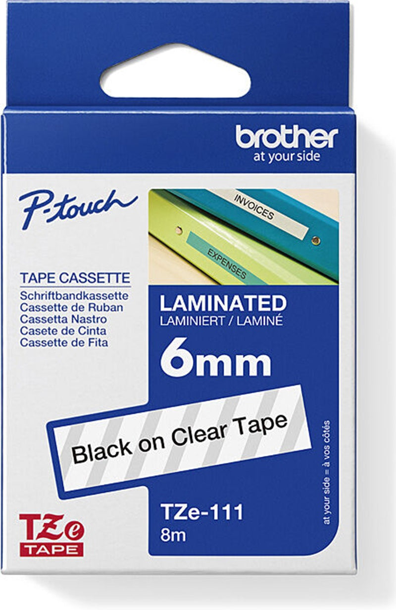 Brother TZe-111 Labelling Tape Black On Clear 6mm x 8