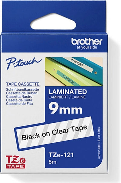 Brother TZe-121 Labelling Tape Black on Clear 9mm x 8m