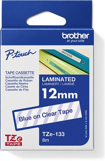 Brother TZe133 Labelling Tape Blue On Clear 12mm x 8m