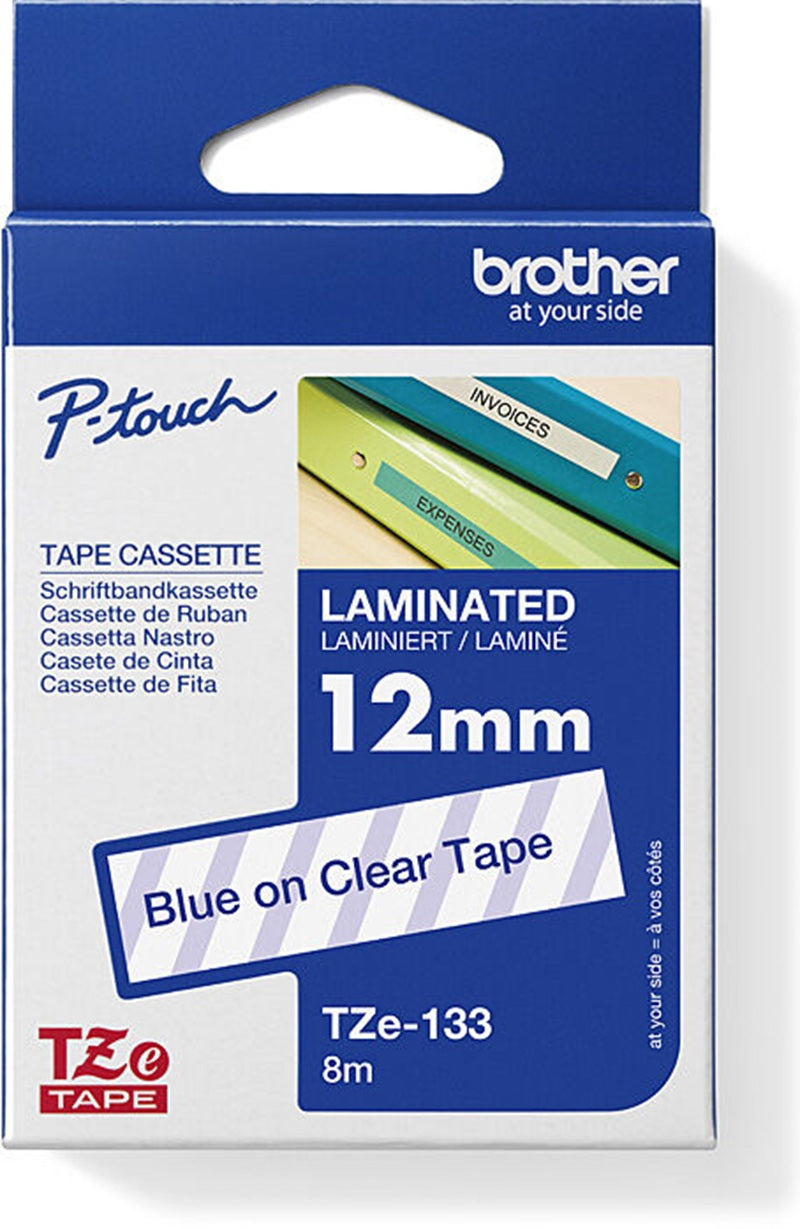 Brother TZe133 Labelling Tape Blue On Clear 12mm x 8