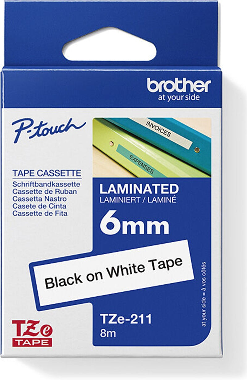 Brother TZe-211 Labelling Tape Black on White 6mm x 8
