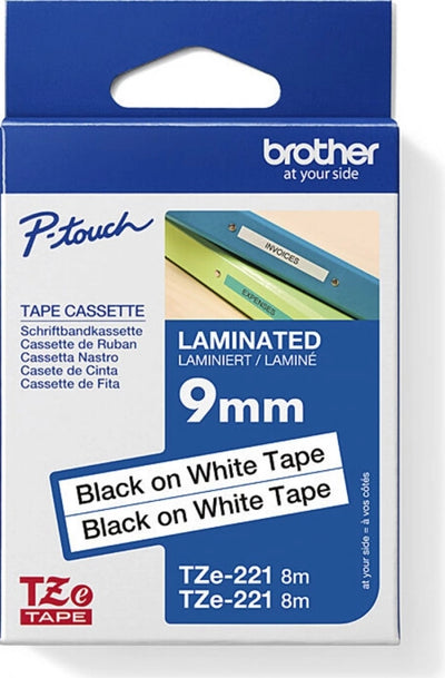 2 Pack Brother TZe-221 Labelling Tape Black on White 9mm x 8m