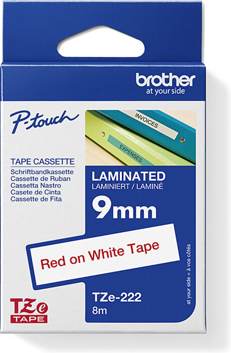 Brother TZe-222 Labelling Tape Red Text On White 9mm x 8