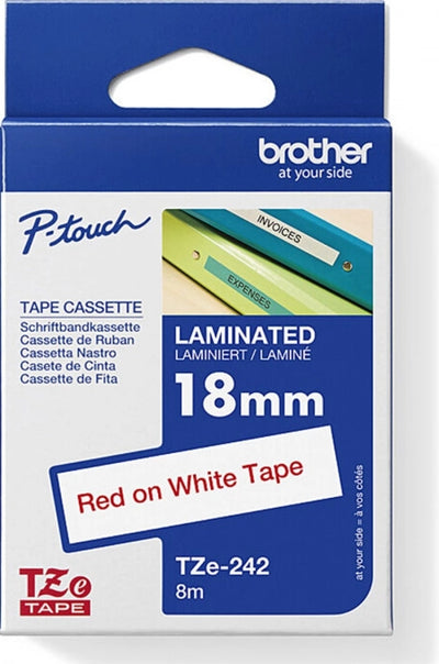 Brother TZe-242 Labelling Tape Red on White 18mm x 8m
