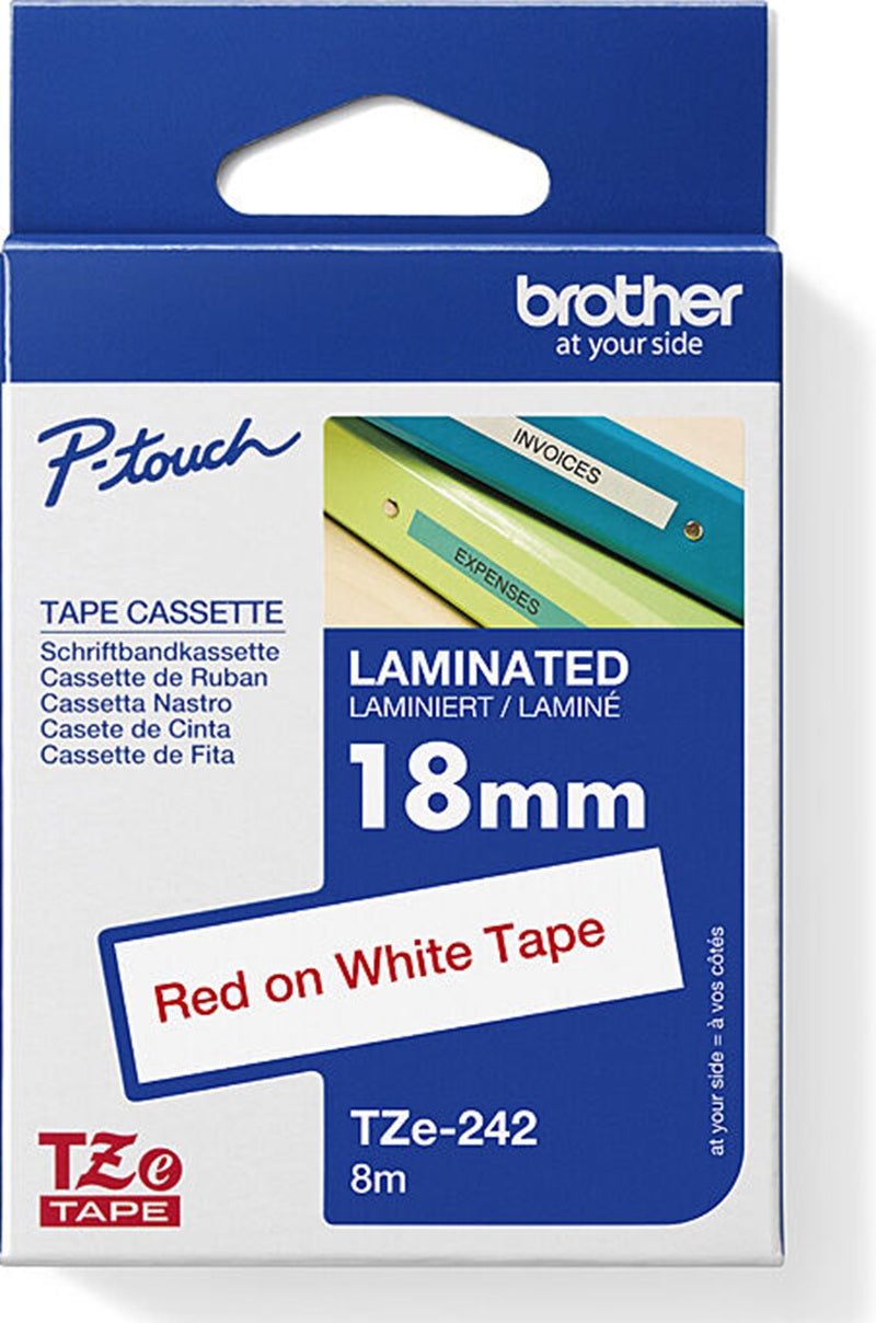 Brother TZe-242 Labelling Tape Red on White 18mm x 8