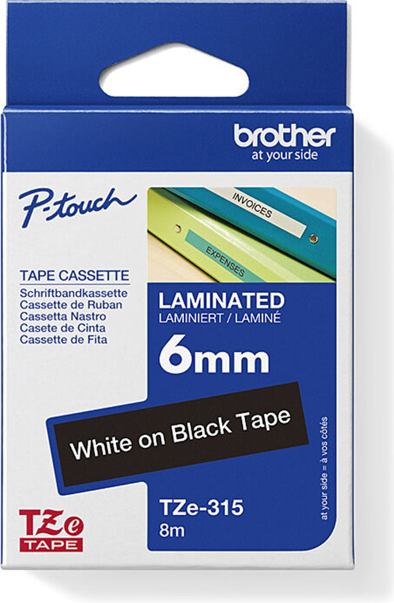 Brother TZe-315 Labelling Tape White On Black 6mm x 8