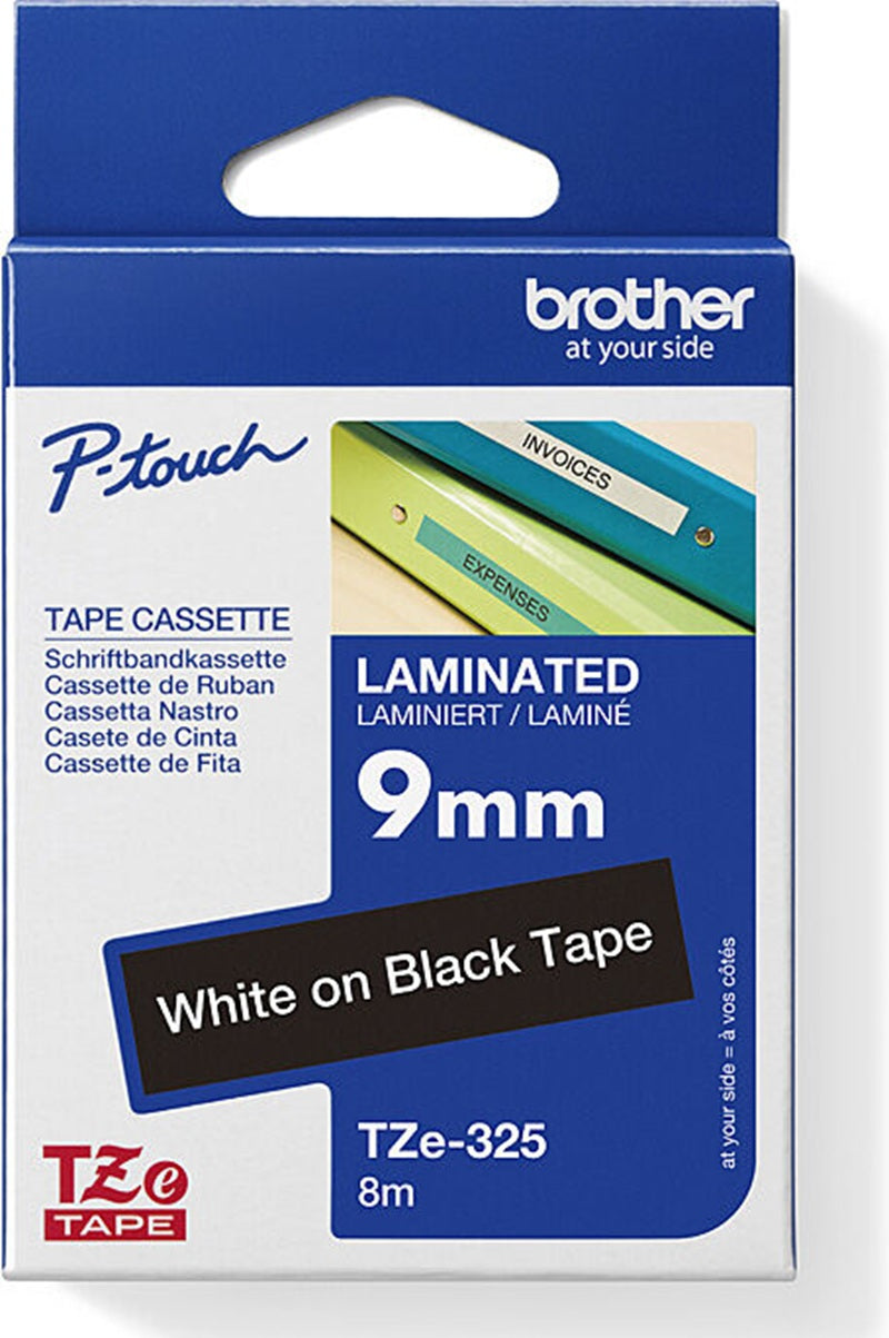 Brother TZe-325 Labelling Tape White Text On Black 9mm x 8