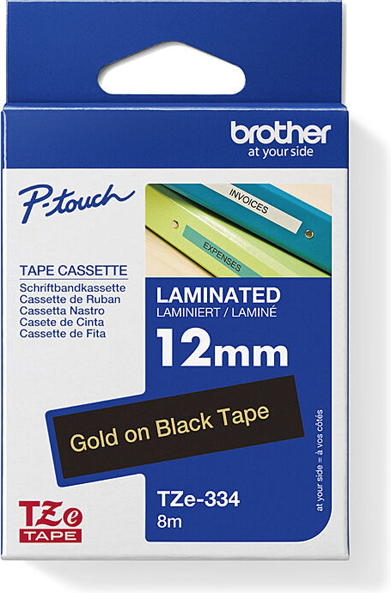 Brother TZ-e334 Labelling Tape Gold Text On Black 12mm x 8