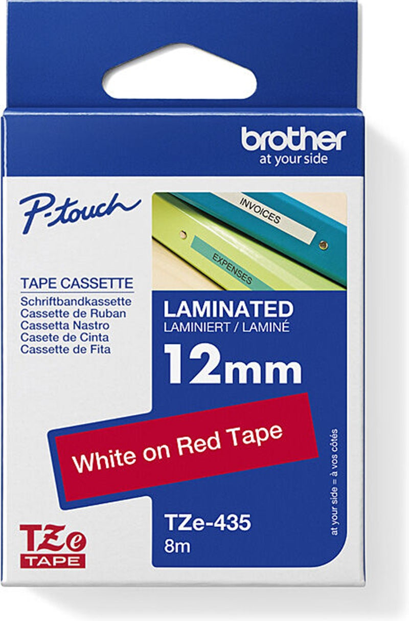 Brother TZe-435 Labelling Tape White Text On Red 12mm x 8