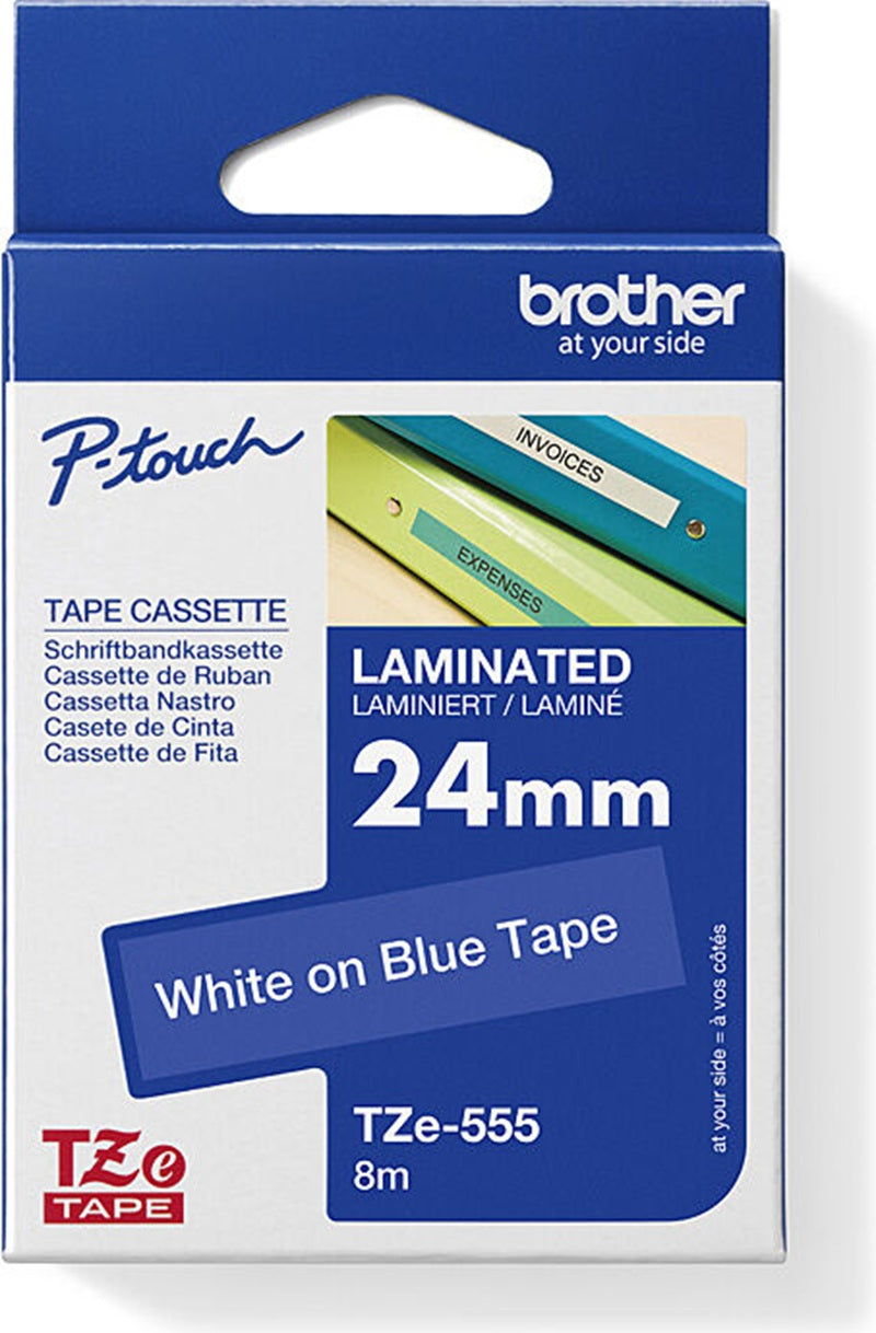 Brother TZe-555 Labelling Tape White Text On Blue 24mm x 8