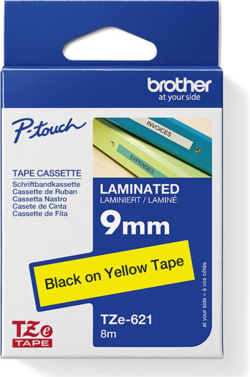 Brother TZe-621 Labelling Tape Black Text On Yellow 9mm x 8